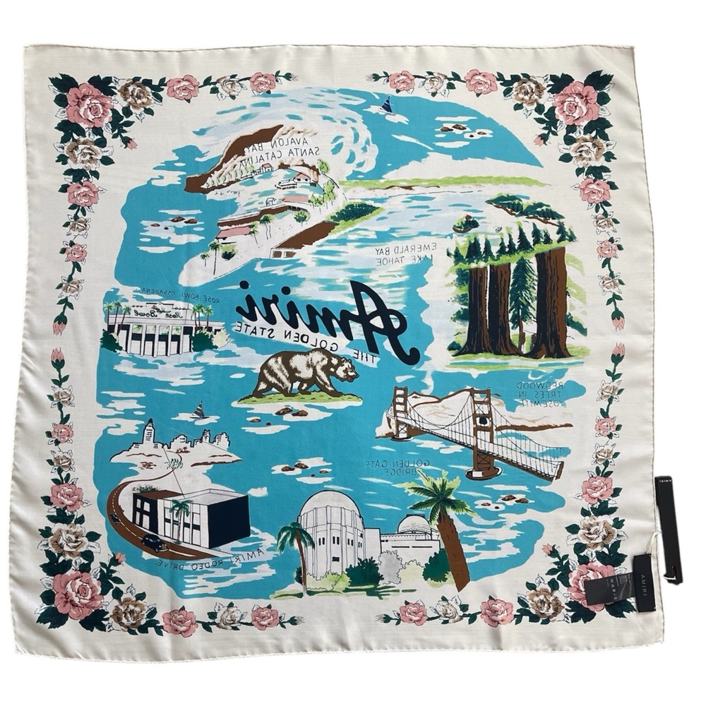 AMIRI California Hawaiian Map White Multi Silk Scarf Size One Size - Picture 7 of 10